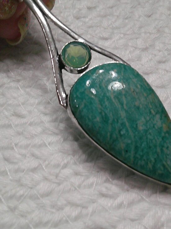HANDMADE Jewelry - Gorgeous AMAZONITE & FIRE OPAL Handmade Sterling 925 Pendant/Chain #650E